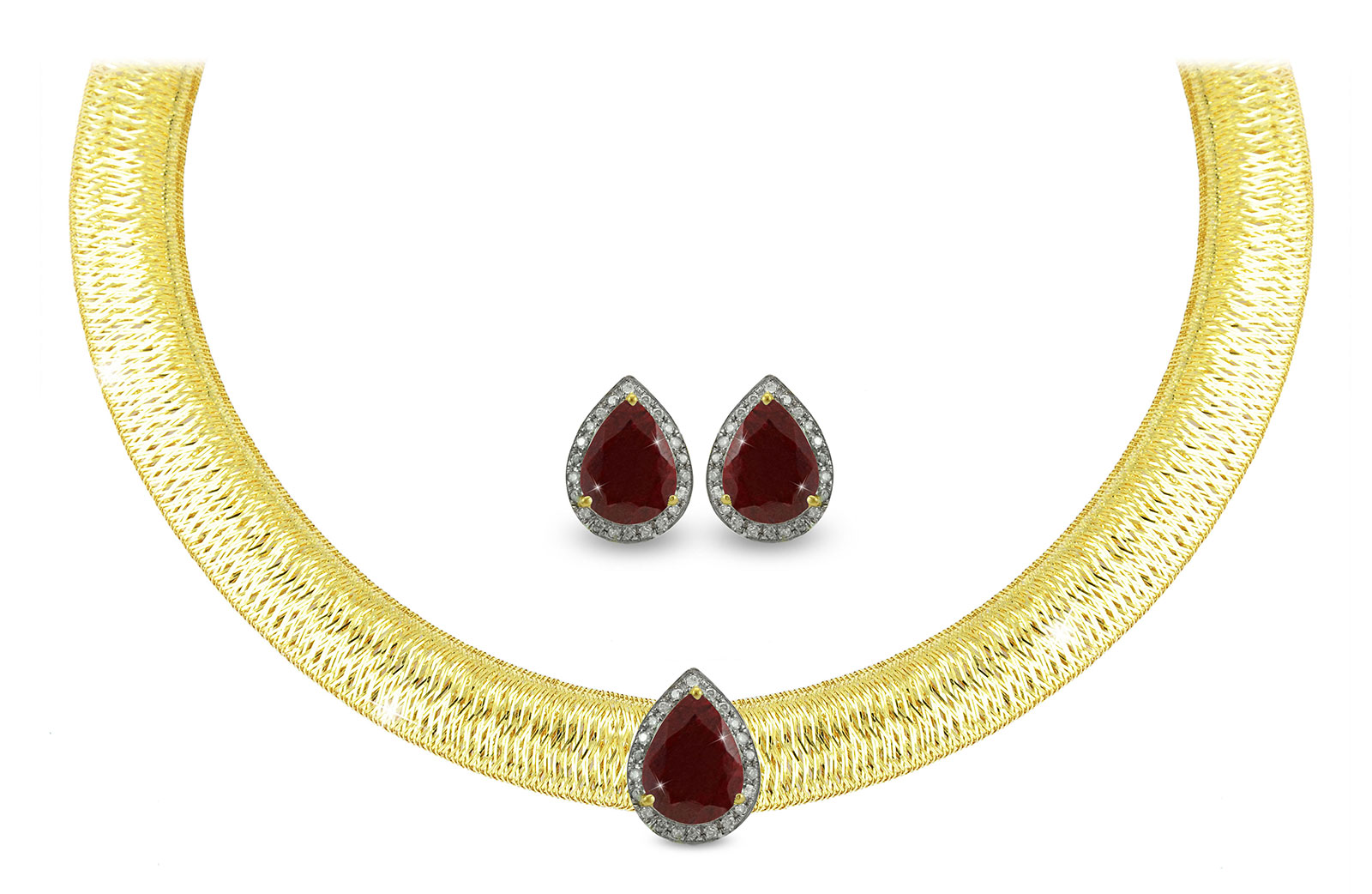 Vera Perla 18K Gold 0.36ct  Diamonds, Ruby Jewelry Set - 2 pcs.